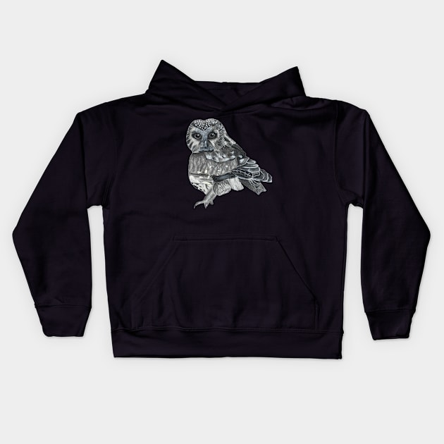 Black and white owl Kids Hoodie by Annalisseart24